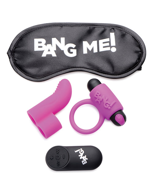 ¡Pum! Kit para parejas con bala RC, antifaz, anillo para el pene y vibrador de dedo - Morado