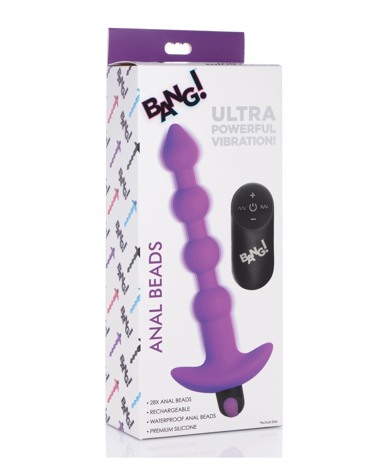 ¡Bang! Perlas anales de silicona vibratorias 28X con control remoto - Morado