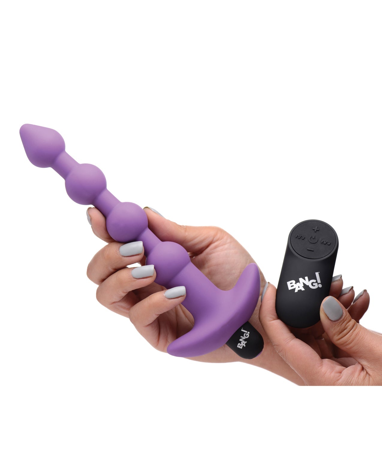 ¡Bang! Perlas anales de silicona vibratorias 28X con control remoto - Morado