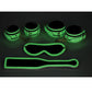 Master Series Kink in the Dark Juego de puños que brillan en la oscuridad, venda para los ojos y pala