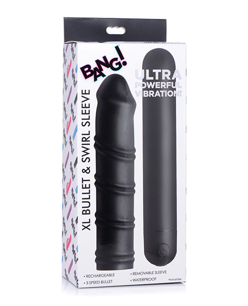 Vibrador peneano Bang | Bala XL y funda de dildo de silicona en espiral | Dildo grande negro texturizado e impermeable