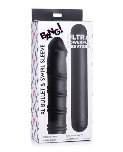 Vibrador peneano Bang | Bala XL y funda de dildo de silicona en espiral | Dildo grande negro texturizado e impermeable