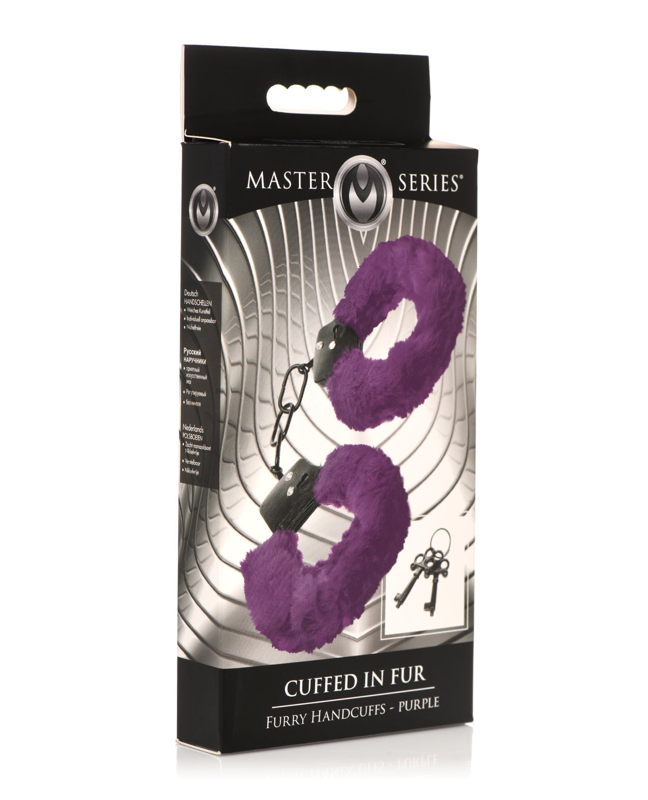 Master Series Esposado en Esposas Peludas - Morado