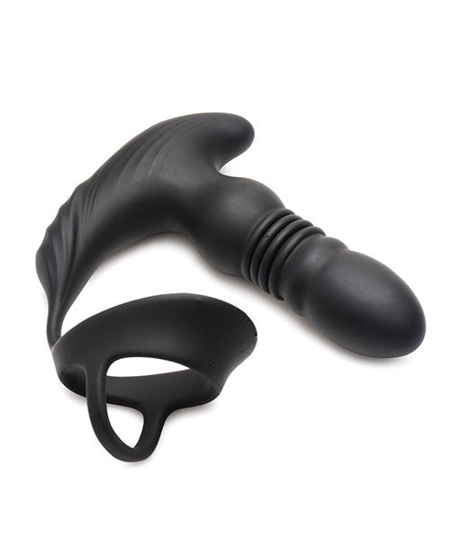 Vibromasseur en silicone ThunderPlugs 10X avec anneau pénien et scrotal et télécommande - Noir