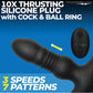 Vibromasseur en silicone ThunderPlugs 10X avec anneau pénien et scrotal et télécommande - Noir