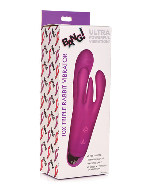 Vibrador de punto G Bang 10X | Vibrador de triple conejo | Vibrador de clítoris morado de 3 velocidades | Mejor vibrador para mujeres