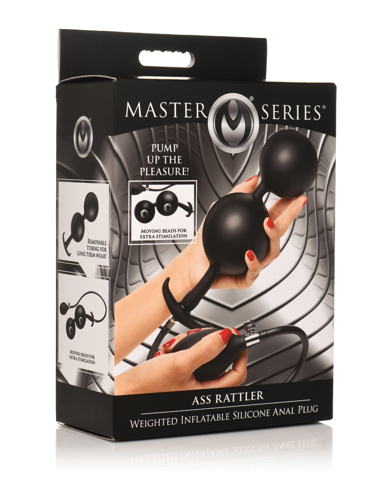 Master Series Ass Rattler Tapón Anal Inflable Ponderado de Silicona - Negro