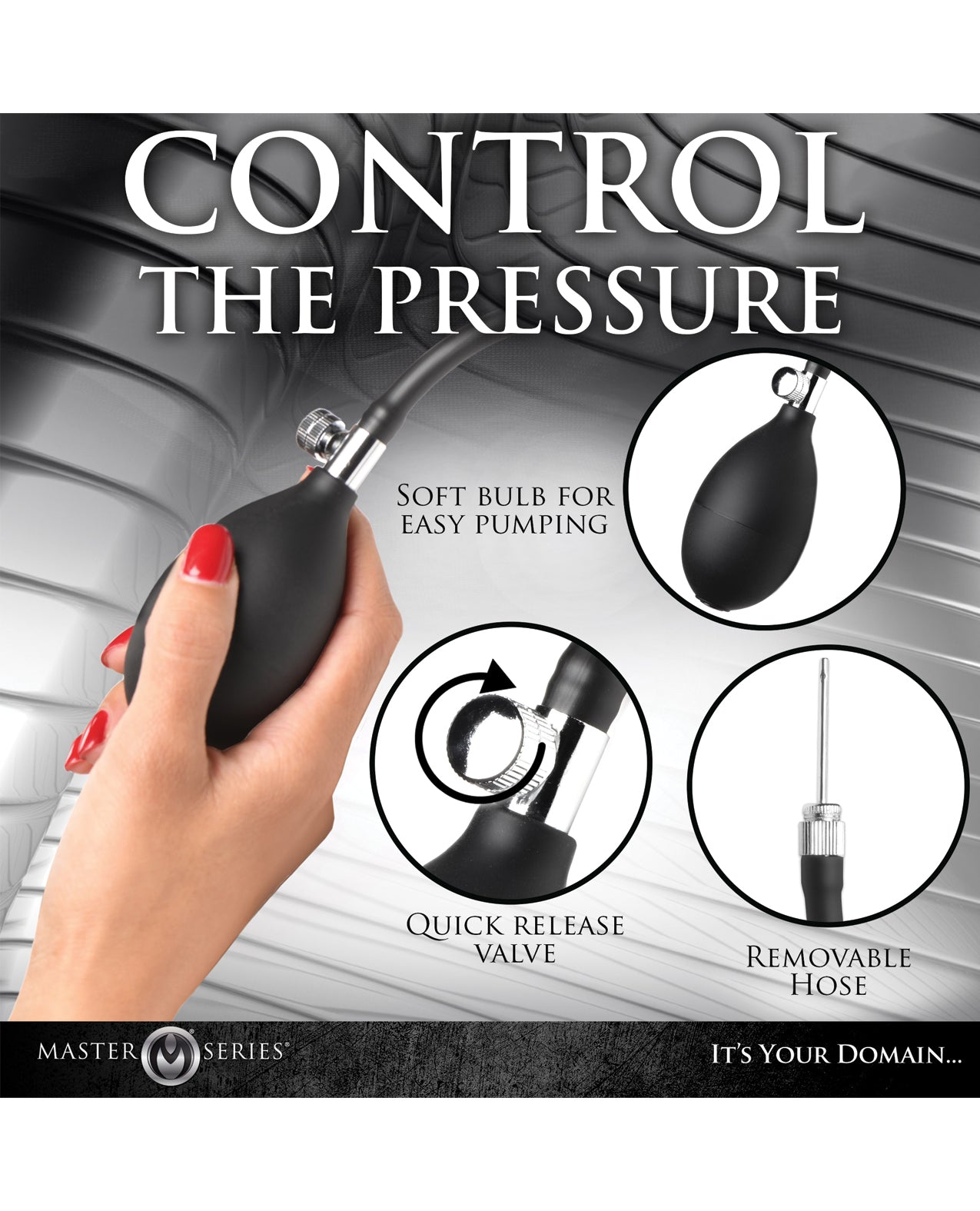 Master Series Ass Rattler Tapón Anal Inflable Ponderado de Silicona - Negro