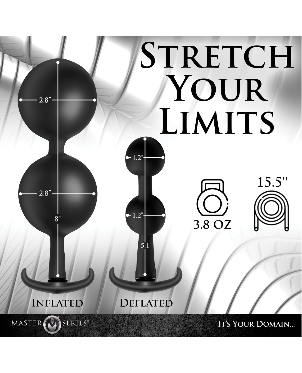 Master Series Ass Rattler Tapón Anal Inflable Ponderado de Silicona - Negro