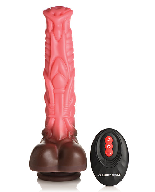 Criatura Cocks Deluxe Dildo de silicona vibrador y de empuje con control remoto - Melocotón/Marrón