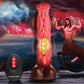 Criatura Cocks Deluxe Dildo de silicona vibrador y de empuje con control remoto - Melocotón/Marrón