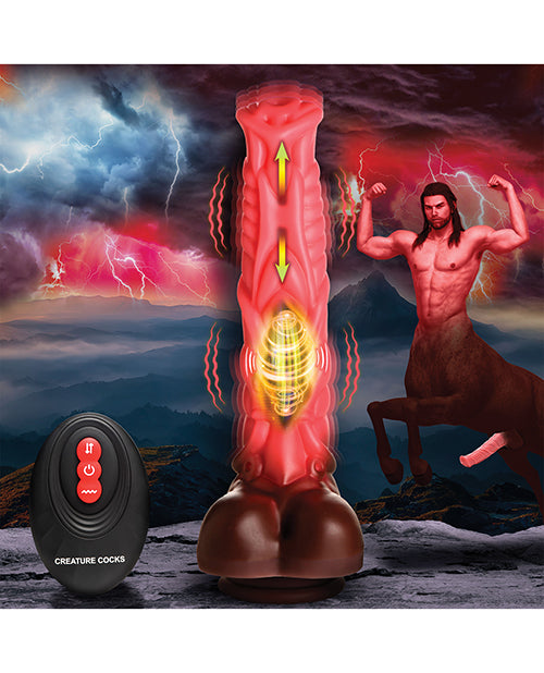 Criatura Cocks Deluxe Dildo de silicona vibrador y de empuje con control remoto - Melocotón/Marrón