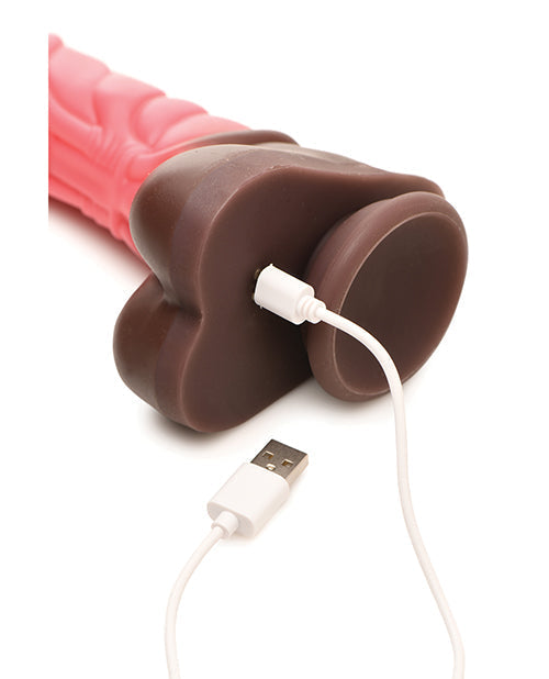 Criatura Cocks Deluxe Dildo de silicona vibrador y de empuje con control remoto - Melocotón/Marrón