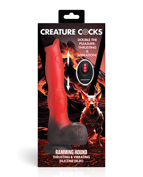 Dildo de silicona vibrador y de embestida con forma de pene de criatura y control remoto - Rojo/Marrón