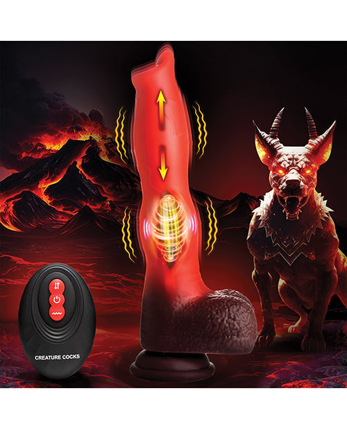 Dildo de silicona vibrador y de embestida con forma de pene de criatura y control remoto - Rojo/Marrón
