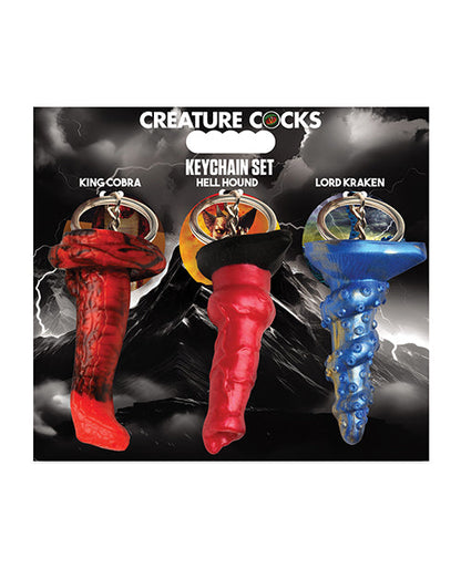 Trousseau de Clés en Silicone Créature Queue de Chien d'Enfer, Lord Kraken et Roi Cobra - Lot de 3 Couleurs Multiples