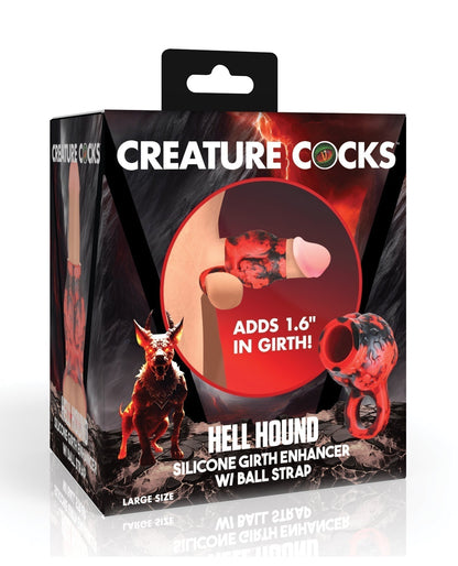 Funda para pene y estirador de testículos Hell Bound Creature Cocks - Grande, Rojo/Negro