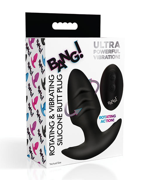 Bang! Plug anal conique rotatif et vibrant avec télécommande - Noir