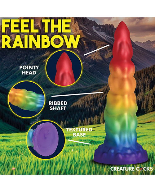 Grand godemichet de créature | Godemichet en silicone Licorne | Godemichet arc-en-ciel à ventouse