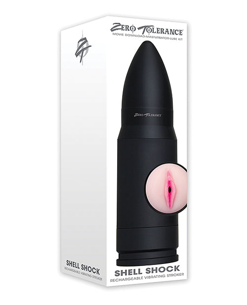 Zero Tolerance Shell Shock Masturbador Vibrador Recargable - Negro/Carne