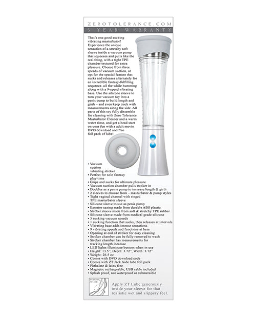 Bomba Vibratoria Recargable Zero Tolerance Sucking Good - Blanco/Transparente