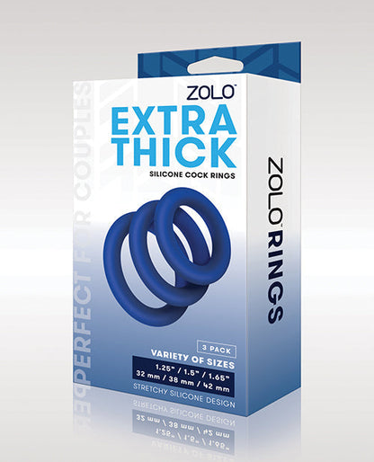 ZOLO Anillos para el pene de silicona extragruesos - Paquete de 3 azul