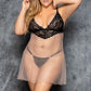 Plus Size Nude Mesh and Black Lace Babydoll