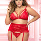 Plus Size Racy Red Cage Bra and Garter Set