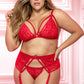 Plus Size Racy Red Cage Bra and Garter Set