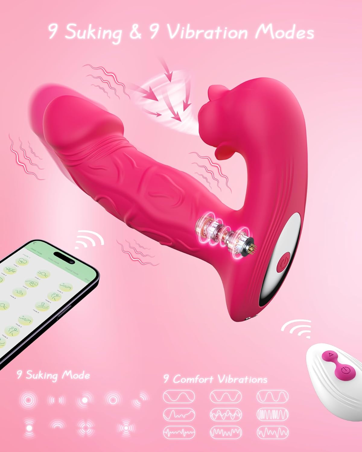 Dildo con estimulación de clítoris de rosa con control remoto