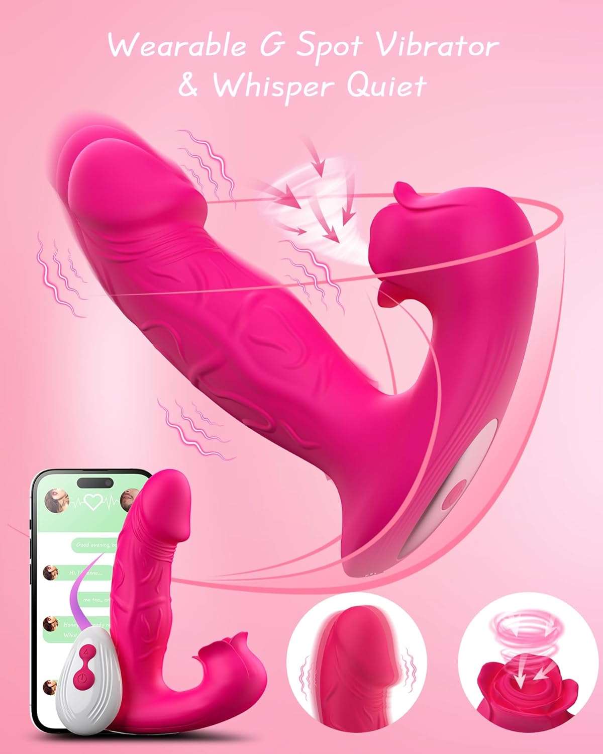 Dildo con estimulación de clítoris de rosa con control remoto