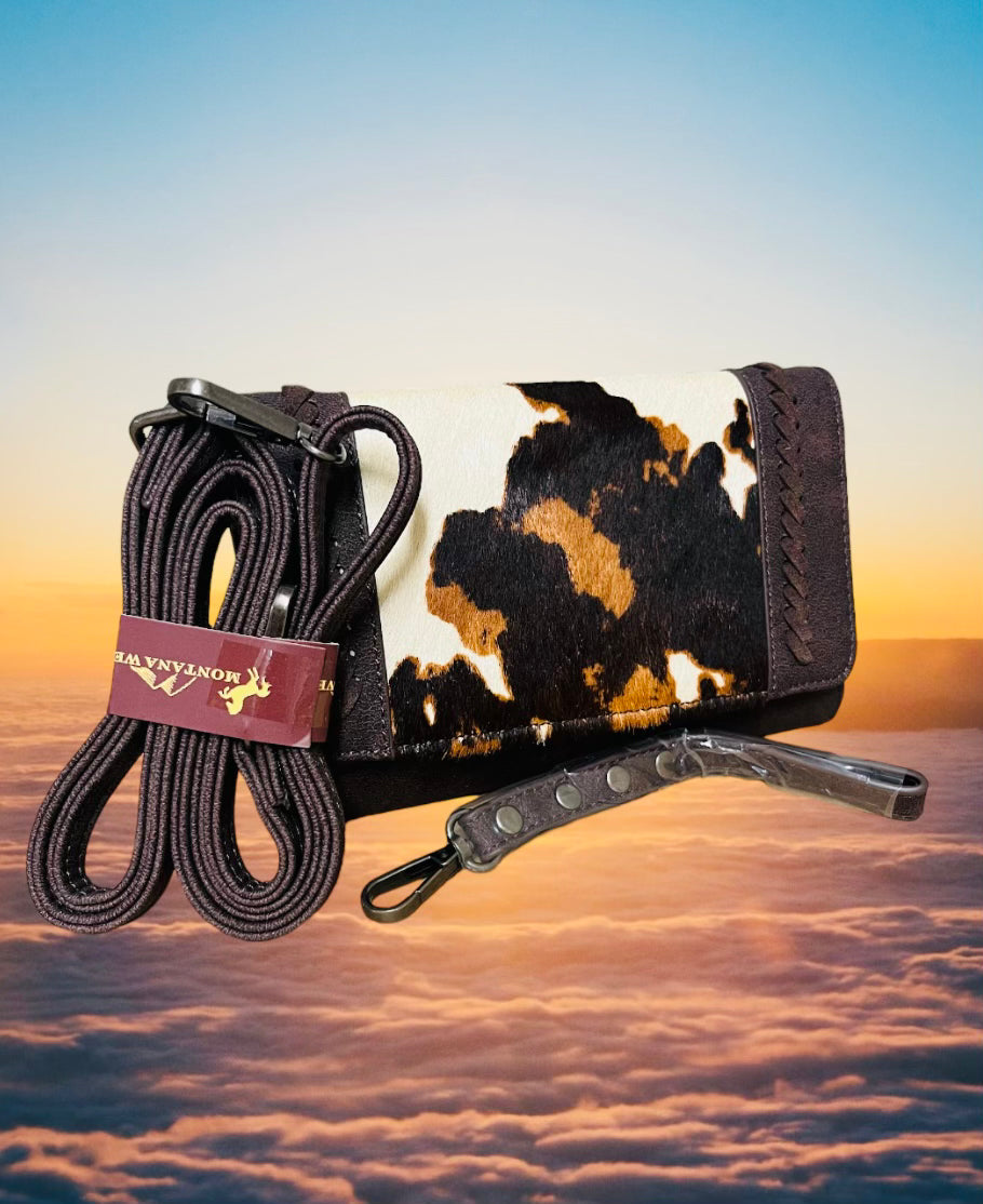 Billetera cruzada Montana West de cuero con pelo de vaca
