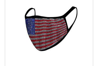 Mascarilla de malla con pedrería y diseño de bandera