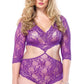 Plus Size Deep V Lace Cutout Teddy