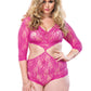 Plus Size Deep V Lace Cutout Teddy
