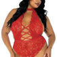 Plus Size Floral Lace Crotchless Teddy