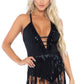 Metallic Fringe Halter Bodysuit