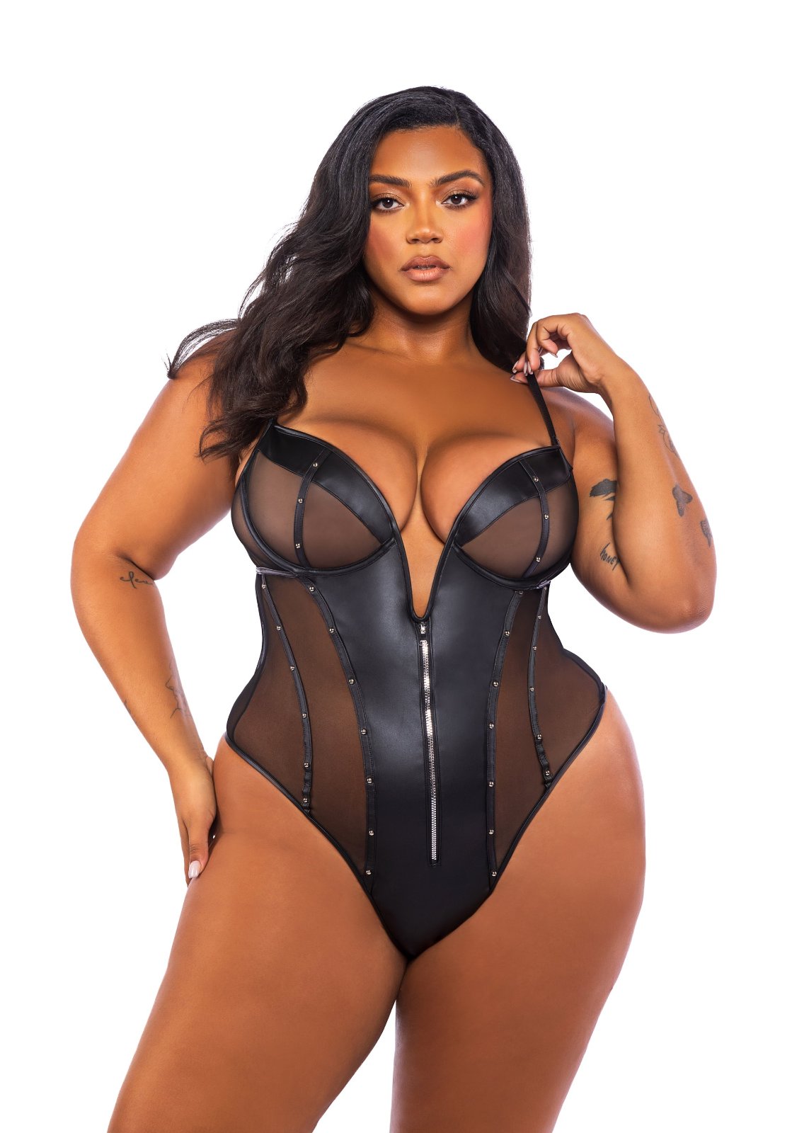 Nounours en cuir noir et dentelle