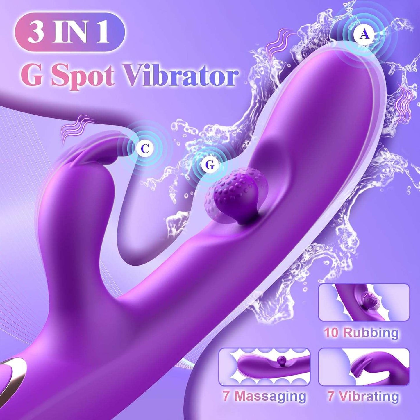 Vibrador dildo de conejo con rotación de 360° para el punto G LustSpark