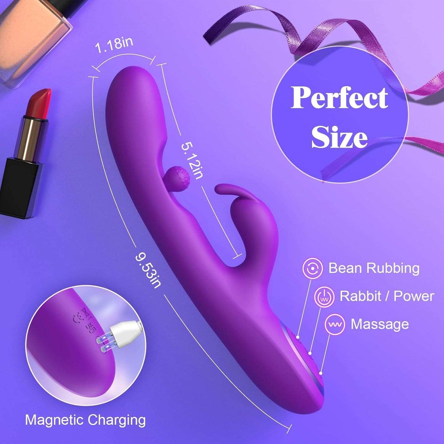 Vibrador dildo de conejo con rotación de 360° para el punto G LustSpark