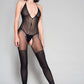Striped Halter Neck Bodystocking