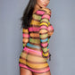 Long Sleeve Rainbow Net Mini Dress
