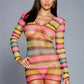 Long Sleeve Rainbow Net Mini Dress