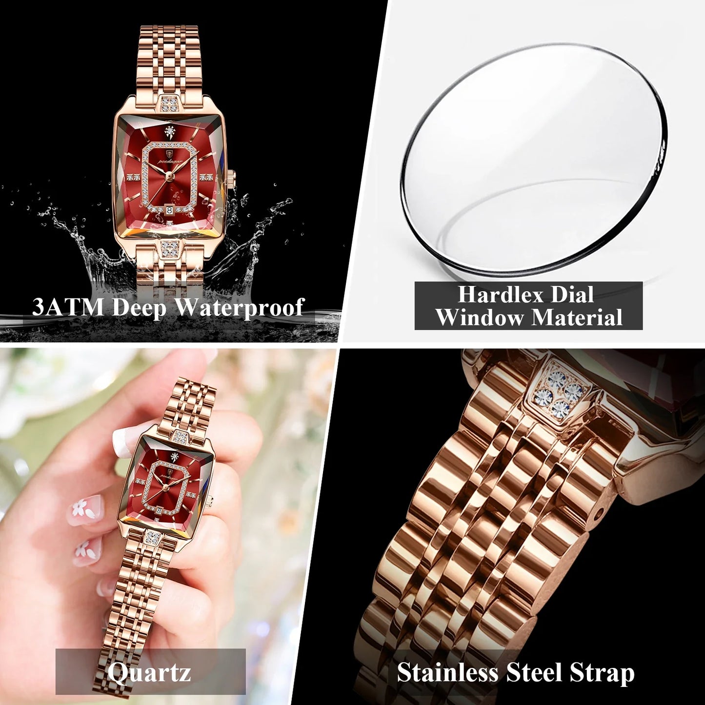 Reloj rectangular de lujo para mujer