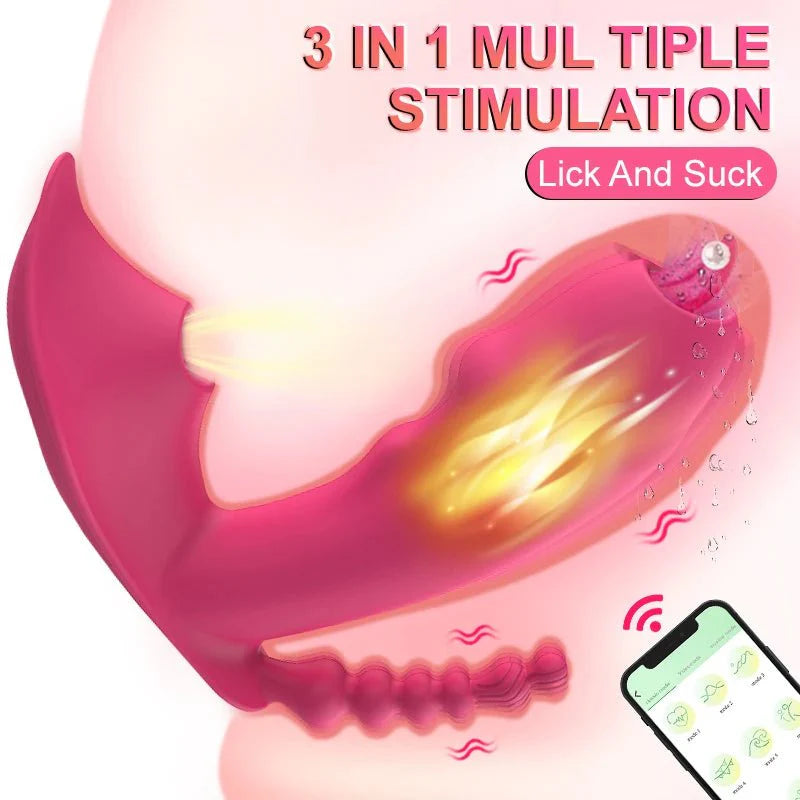 Vibrador Dildo 3 en 1 con Control Bluetooth por APP y Succión de Vacío y Calefacción | Estimulador de Vagina y Clítoris | Juguete Sexual Masturbador Femenino para Mujeres