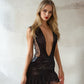 Low Cut Tattered Train Mini Dress