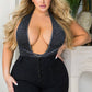 Plus Size Diamond Backless Teddy