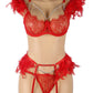 Feather Lace Chain Lingerie Bra Set