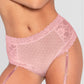 Lace and Dotted Mesh High Waisted Garter Panty