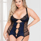 Plus Size Black and Blue Lace Garter Cami
